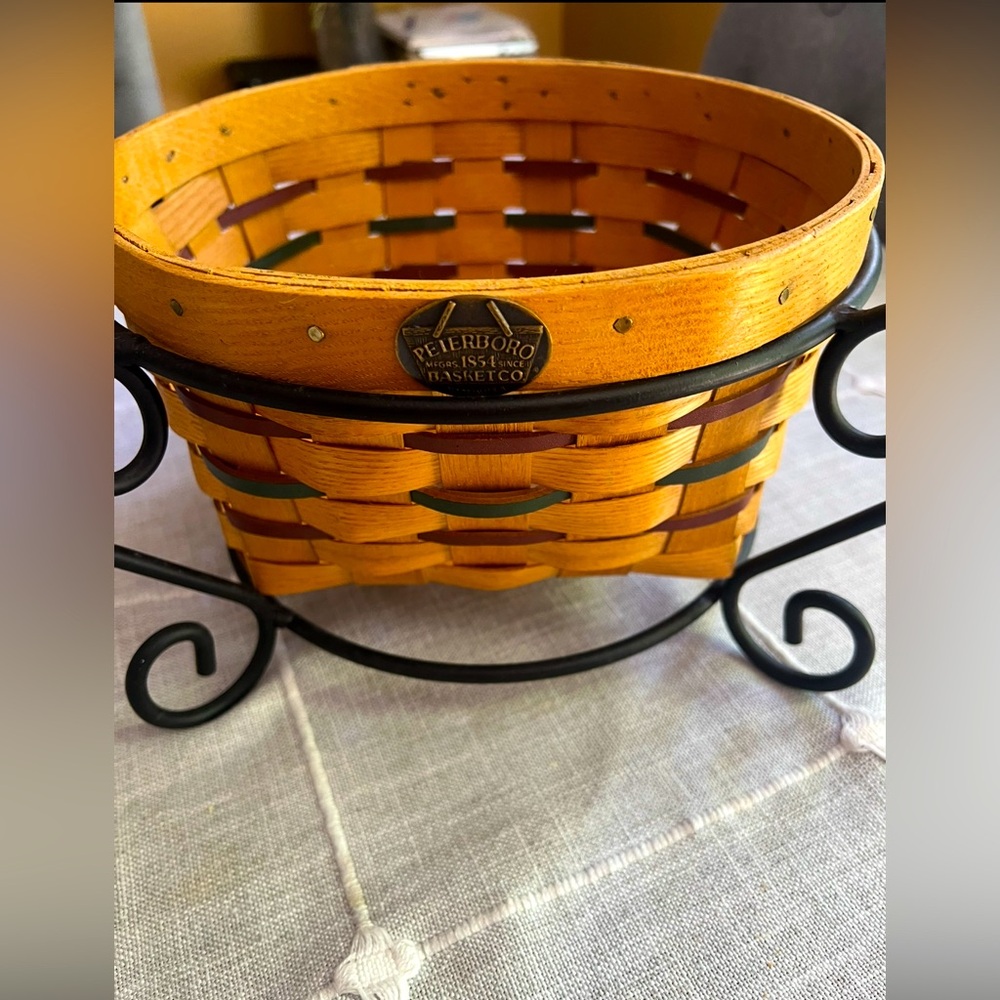 Longaberger Orange and Brown Basket with Black Stand